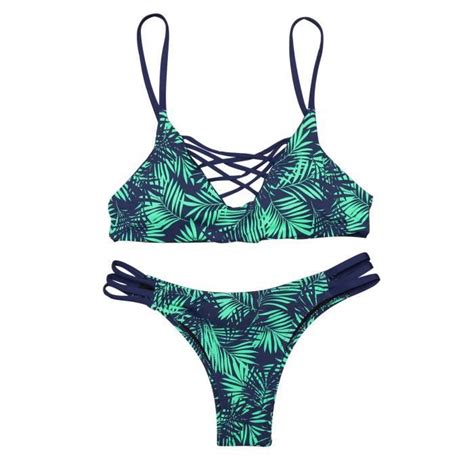 Maillots De Bain Sexy Deux Pi Ces Halter Bikini Set Vert Cdiscount