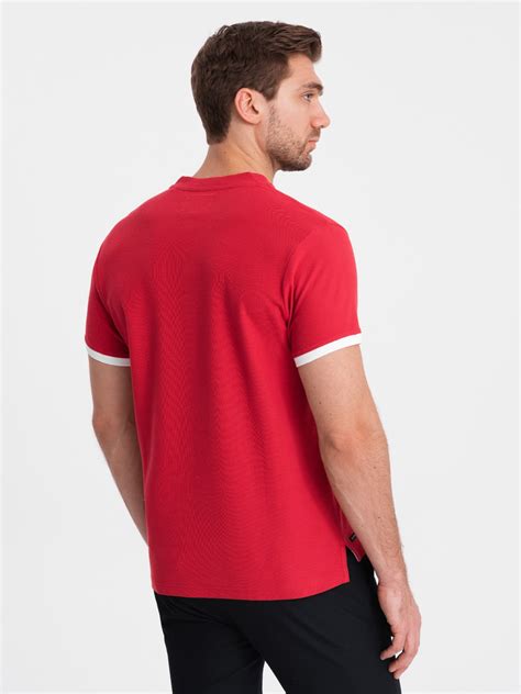 Men S Collarless Polo Shirt Red V2 OM TSCT 0156 MODONE Wholesale