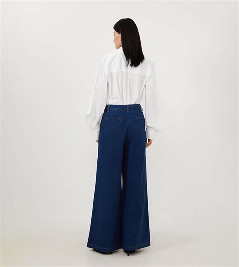 Buy Karen Millen Tencel Denim Woven Wide Leg Trousers In Blue