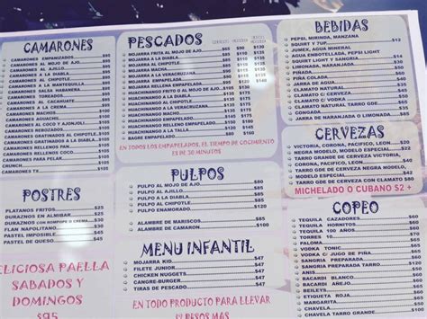 Menu At Comercializadora De Pescados Y Mariscos El Tibur N De Los Mares