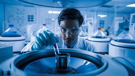 Premium Photo Researcher Putting Test Tube Into Laboratory Centrifuge