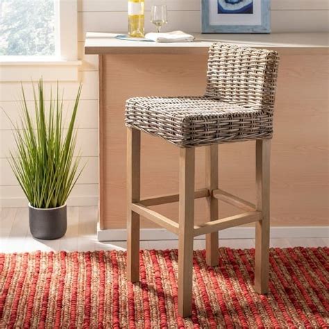 Shop Safavieh 30 Inch St Grey Beige Wicker Bar Stool 177 X 177 X