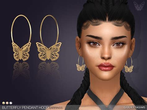 Sims 4 Butterfly Pendant Hoop Earrings By GiuliettaSims 3