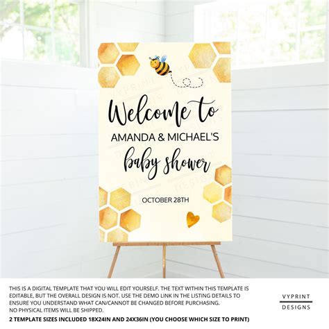 Bumble Bee Baby Shower Welcome Sign Honeycomb Baby Shower Etsy Bee