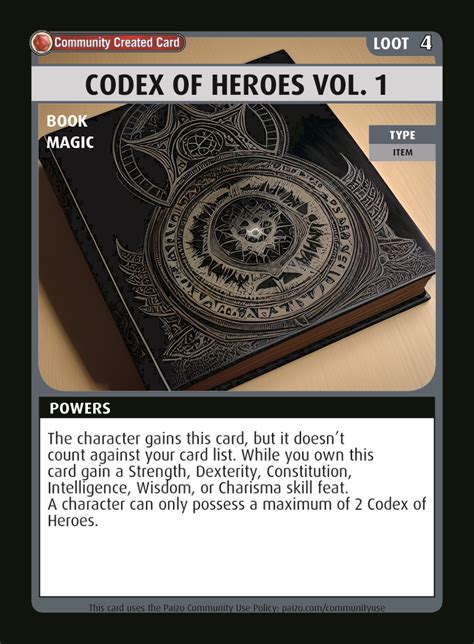 Codex Of Heroes Vol Custom Card Paizo Pathfinder Adventure