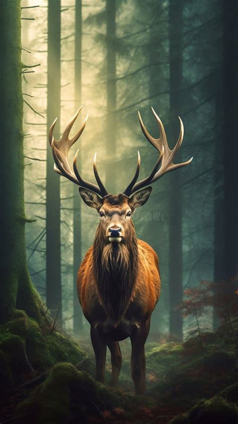 Irish Elk Standing Majestically In A Fantasy Forest Generative Ai