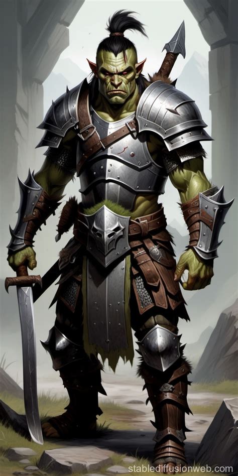 Half Orc Warrior In Dual Wielding Combat Stance Stable Diffusion Online