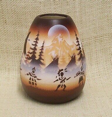 Cedar Mesa Native American Made Navajo Pottery Circle Of Friends Vase