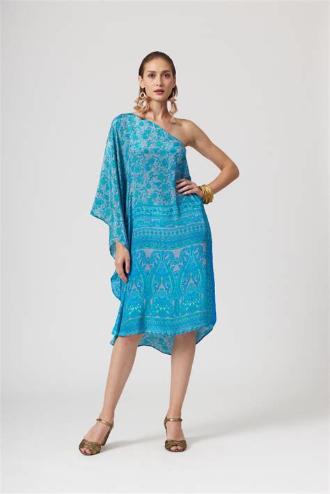 Neo One Shoulder Kaftan Dress Hydrangea Blue Simone Irani