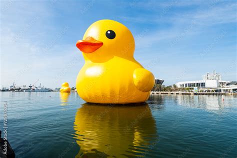 Kaohsiung Taiwan February 2 2024 Landscape Of Yellow Rubber Ducks