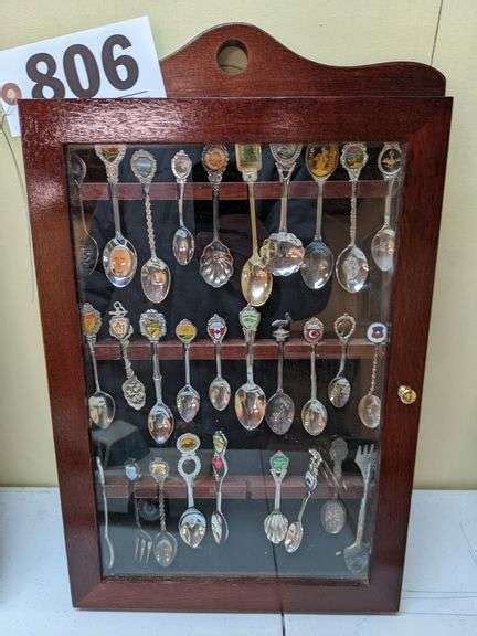 29 Piece Collectible Spoon Set In Display Cabinet South Auction