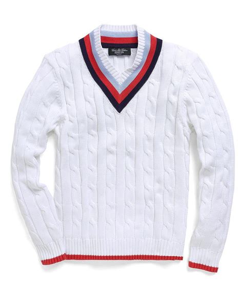 Elegant Supima Tennis Cable V Neck Sweater