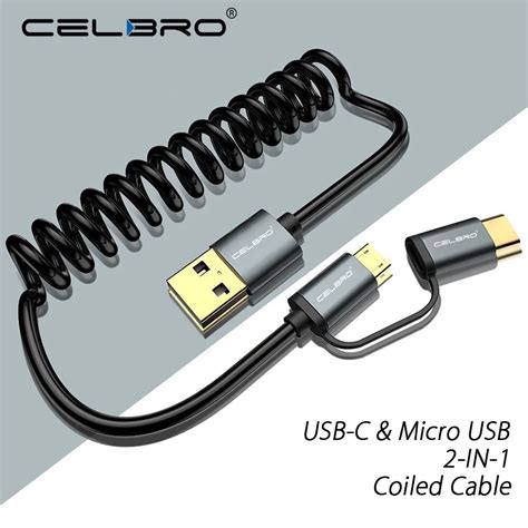 2 In 1 Retractable Micro Usb Type C Charging Cable Spiral Coiled Usb C