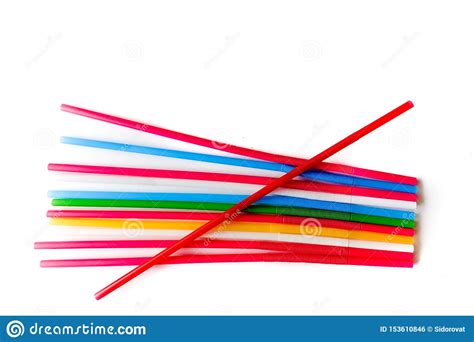 Multicolored Single-use Plastic Cocktail Straws On A White Background ...