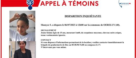 Landes La gendarmerie lance un appel après une disparition Shanyce