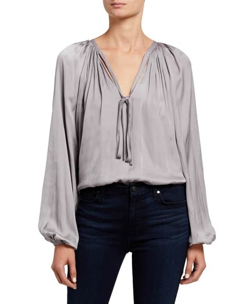 Ramy Brook Paris Satin Peasant Top Neiman Marcus