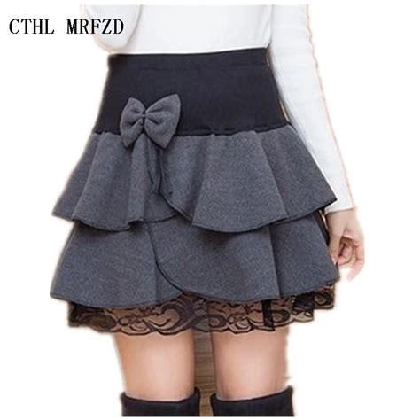 Women Skirts 2018 New Autumn And Winter Women Woolen Bow Flounced