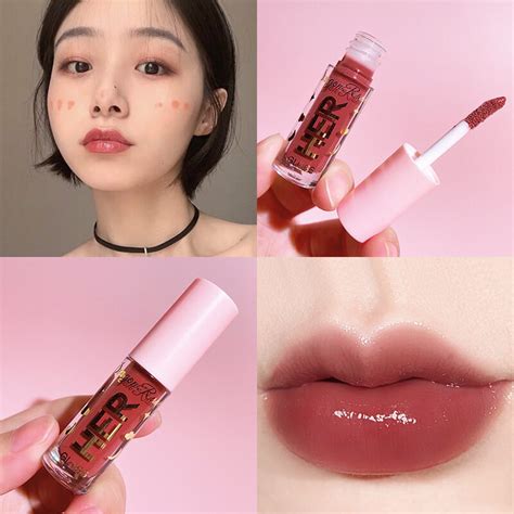 DORISNA Cute Mirror Moisturizing Lip Glaze Peach Toot Lips Nude Cream Apricot Pink Baby Lips