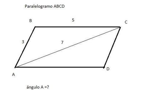 En Un Paralelogramo ABCD AB 3m BC 5m Y AC 7m Calcula La Medida Del