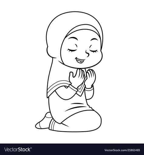 Moslem Girl Praying Bw Royalty Free Vector Image