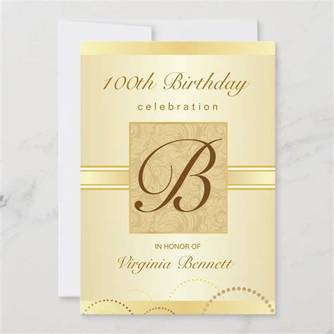 100th Birthday Party Gold Damask Monogram Invitation Zazzle