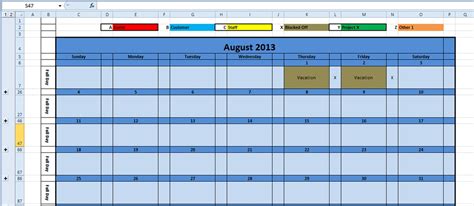 Printable Monthly Calendar 2016 Excel Template