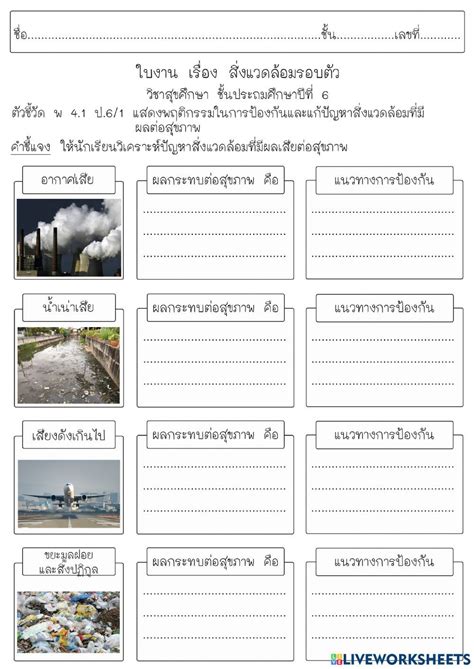 ใบงานที่ 1 สิ่งแวดล้อมกับสุขภาพ Worksheet