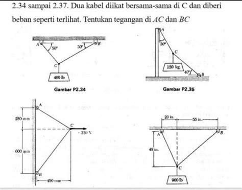 Dua Kabel Diikatkan Bersama2 Di C Dan Diberi Beban Seperti Terlihat