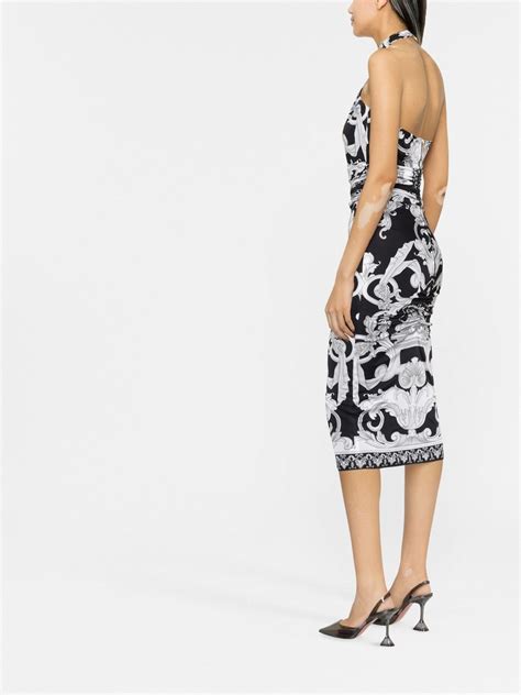 Versace Vestido Midi Con Estampado Barocco Negro Farfetch Mx