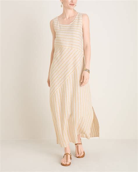 Textured Linen Yellow Stripe Maxi Dress Chicos