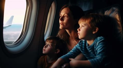 Viajar de avião uma mãe e seus filhos viagem em família ia