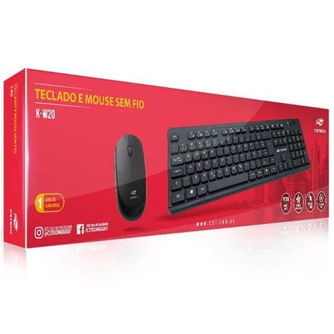 Kit Teclado E Mouse Sem Fio K W20BK C3 TECH C3TECH Kit Teclado E