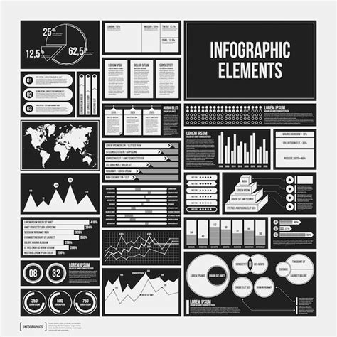 big set  infographics elements  black  white colors monochrome