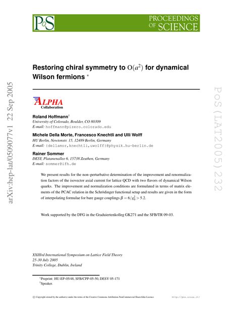 PDF Restoring Chiral Symmetry To O A 2 For Dynamical Wilson Fermions