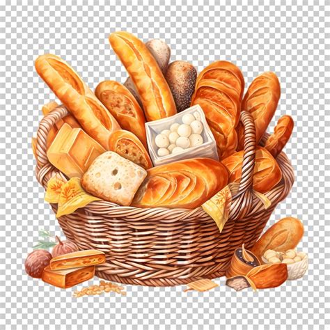 Illustration basket with bread on transparent background | Premium AI-generated PSD