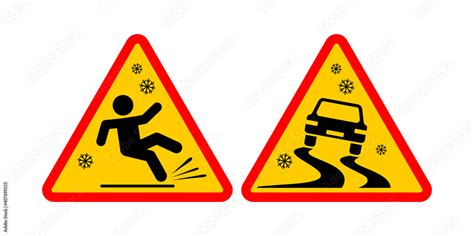 Vecteur Stock Slippery Road Sign Triangular Winter Temporary Warning