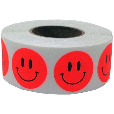 Fluorescent Red Smiley Face Stickers 3/4" | InStockLabels.com