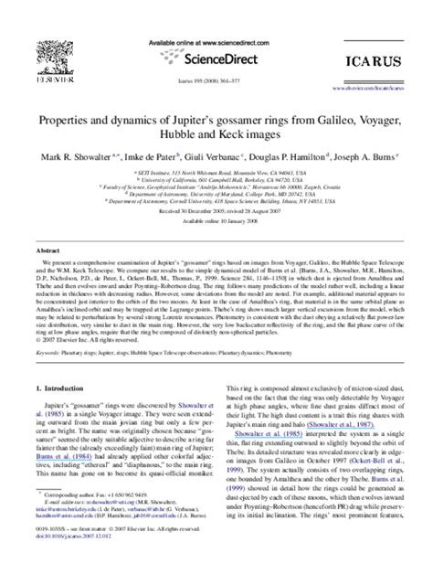 (PDF) Properties and dynamics of Jupiter's gossamer rings from Galileo ...