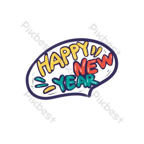 Colorful Cartoon Happy New Year Language Bubble Design Png Images Psd