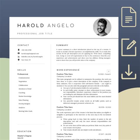 Resume Template 2023 CV Template Professional Resume Design With Photo Cv Resume for Google Docs ...