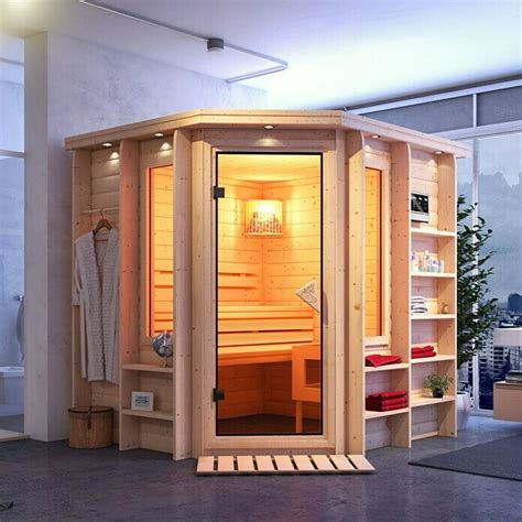 Karibu Massivholzsauna Cortona Mit Kw Bio Ofen Mit Externer