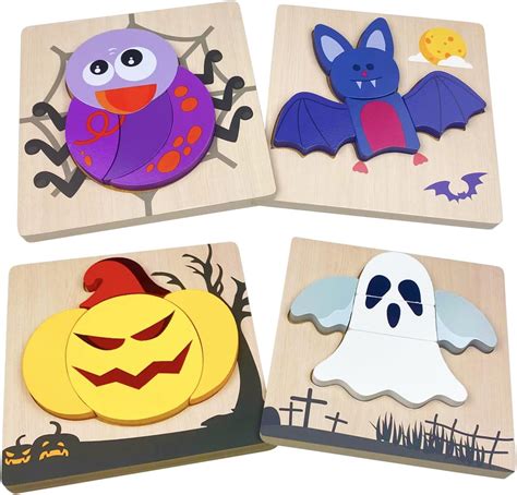 Amazon.com: Anditoy 4 Pack Halloween Wooden Puzzles for Kids Toddlers ...