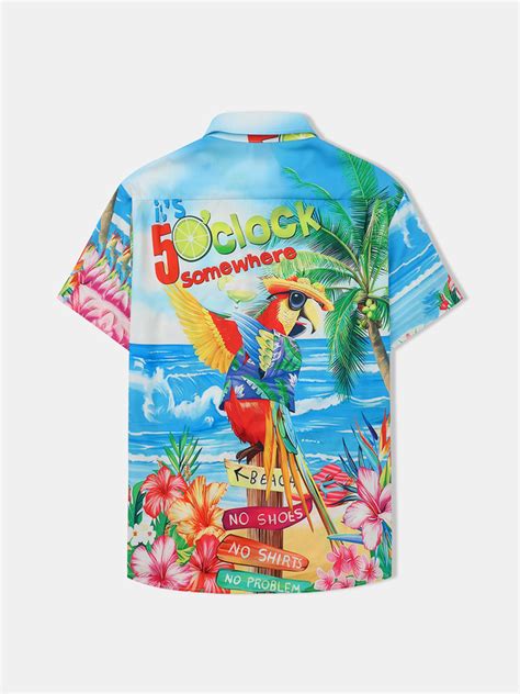 It S 5 O Clock Somewhere Parrot Chest Pocket Short Sleeve Hawaiian