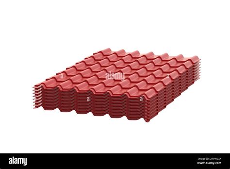 Heap Of Metal Roof Tile Isolated On White Background 3d Render Stock