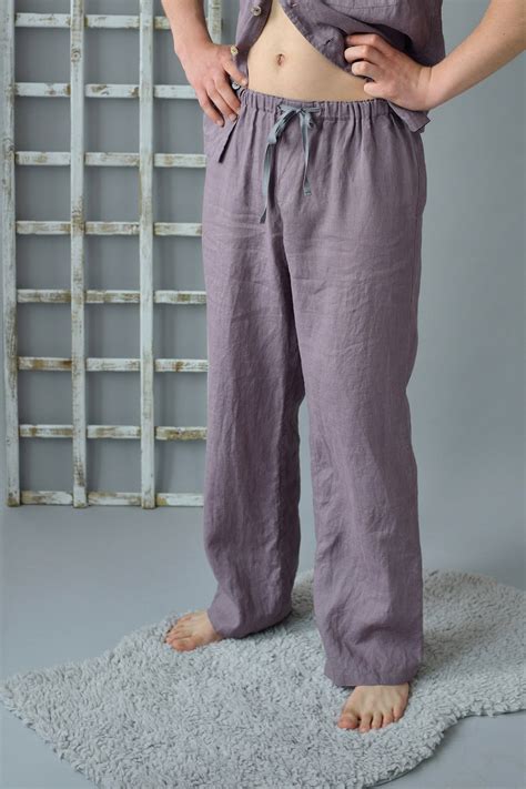 Linen Men S Pajama Pants With Open Front Fly Classic Pajama Trouser Natural Pijama Bottoms