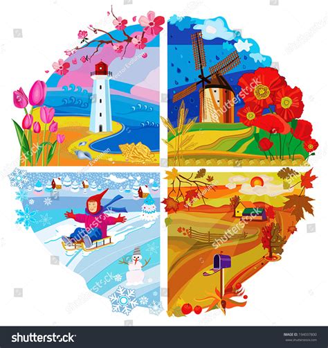 Vector Set Four Seasons Illustration Stock Vector Royalty Free