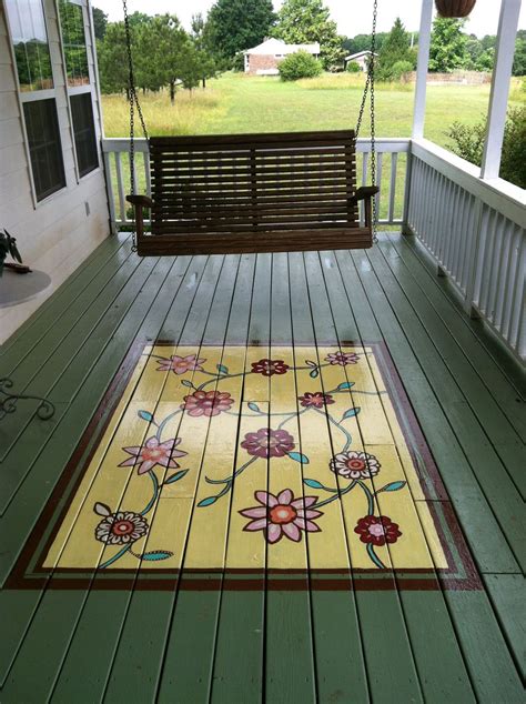 Front Porch Swing And Painted Area Rug Patio Flooring Painting