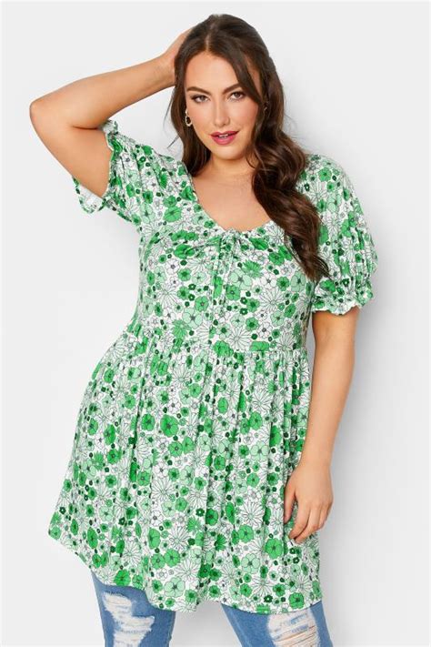 Yours Plus Size Green Floral Puff Sleeve Top Yours Clothing