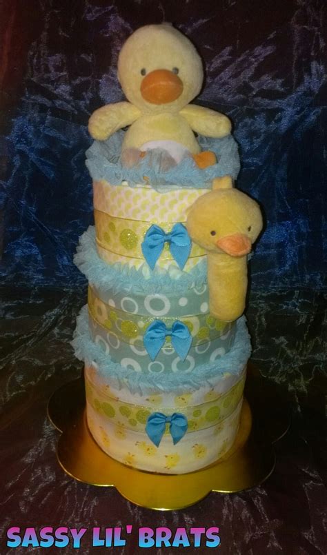 For Baby Boy 3 Tier Yellow And Blue Ducky Diaper Cake Included 45 50