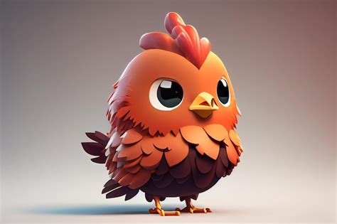 Un Pollo De Dibujos Animados Con Cabeza Roja Y Plumas Naranjas Foto